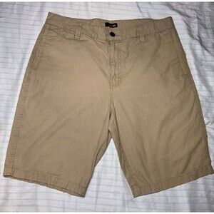 Amplify Twill Shorts Beige Solid Flat Front Pockets Button Closure Men's Size 38